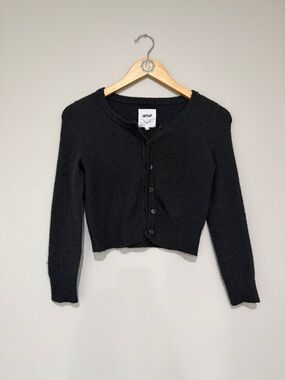 aerie Black Cropped Button-Up Cardigan